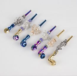 Newest Fashion Diamond Animmal Metal Smoking Pipe with Cover Mesh Tobacco Cigarette Hand Filter Colorful Pipes Butterfly Skull Spider