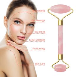 Tamax JD003 Practicaln Women pink Facial Relaxation Slimming Tool Quartz Jade Roller Massager Face Body Head Neck Foot Massage welded metal