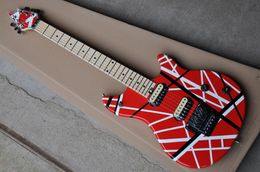 Red Electric Guitar with White Strips,2H Pickups,Maple Fretboard,Floydrose,Chrome Hardware,offering customized services