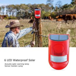 Waterproof Solar Alarm Light Sound Security Siren Light 6 LED Alarm Warning Security Anti-Theft Flashing Light Sensor Garden Lamp