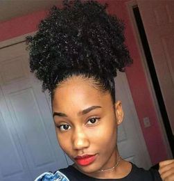 Afro Kinky Curly Ponytail Extension Hair Bun Short Afro Curly Extensions human hair Afro Puff Drawstring Ponytail For Black Women