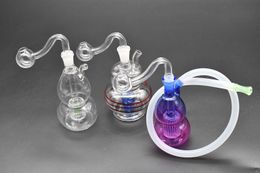 cheap mini 10mm female heady glass oil rig bong oil bubblers for smoking with silicone hose and 10mm male glass oil bowl