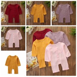 Kids Clothes Boy Girls Rompers Baby Long Sleeve Pants Onesies Infant Bubble Cotton Jumpsuits Child Button Solid Colour Playsuit Colour ZYQA492