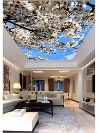 Custom 3D photo ceiling zenith interior decorative mural Beautiful cherry blossoms blue sky living room ceiling zenith mural wallpaper