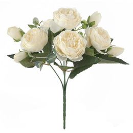 Оптом искусственный цветок шелковые пластиковые розы букет с выгодной ценой 9 цветочные головы розовый шелковый цветок