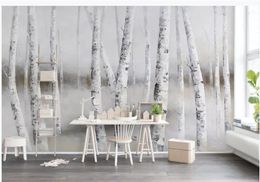 Birch grove oil painting style simple TV background wall modern living room wallpapers