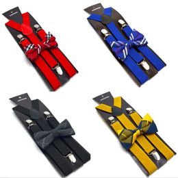 Fashion Suspenders Elastic Y-back + Bow Tie Set 11 colors for Adult men women Clip-on accessories for Christmas gift Free shipping