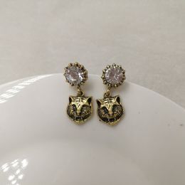Fashion- Vintage Metal Leopard Stud Earrings for Women Fashion Jewelry Gold earring Rhinestone brincos pendant Punk Bijoux accessories 2017