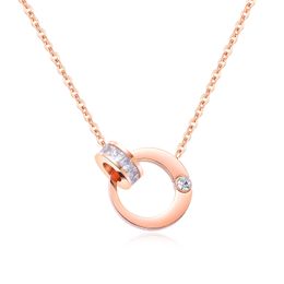 Double Circle Necklace Simple Stainless Steel Pendant For Women Rose Gold Zirconia Chain Necklace For Femal Gift Wholesale