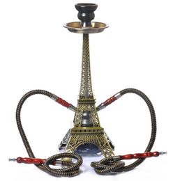 Paris Tower Shaped Hookah Set Acrylic Metal Double Hose Glass Water Tobacco Pipes Shisha Smoking Philtre Arabian Oil Rigs Accessories