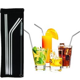 Stainless Steel Drinking Straws with Cleaning Brushes 304 Eco Friendly Free Collocation Set Reusable Straight Bent Metal Straw for Bar Party