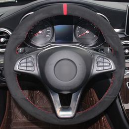 Black Suede Red Marker Hand sewing Car Steering Wheel Cover for Mercedes Benz C180 C200 C260 C300 B200