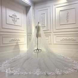 Hot Sale Sparkly 3M Long Wedding Veils Cathedral Length One Layer Appliqued Tulle Sequined Bridal Veil For Women Hair Accessories