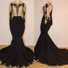 Sexy Black Prom Dresses Long Sleeves Mermaid African Sweep Train Evening Gowns Black Girl Couple Day Plus Size Vestidos De Festa