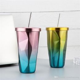 4 Colour gradient ramp stainless steel vacuum cup 550ml coffee cups with straw mug vacuum flask nice water bottle customizable free ship