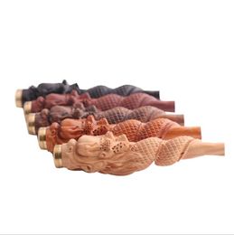 Hand-made solid wood Panlong cigarette holder to play filter cigarette holder sandalwood carved dragon efficient filter cigarette holder