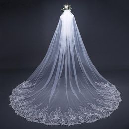 2020 Charming Bridal Veils Cathedral Length Lace Applique Bride Wedding Veils with Combs Hair Accessories Velo vestido de novia