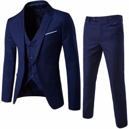 Navy Blue Groom Tuxedos Notch Lapel Men Wedding Tuxedos Popular Men Business Dinner Prom Blazer 3 Piece Suit(Jacket+Pants+Tie+Vest) 1060