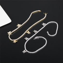 Charming Mens Women Necklace Gold Silver Colours Full CZ Butterfly Pendant Tennis Chain Necklace for Men Women Hot Gift