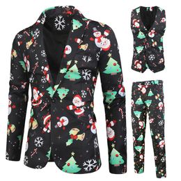 Newest Litthing Mens Christmas Suit Different Prints Xmas Prom Costume Include Jacket Pants Waistcoat Fashion Men Celebrating