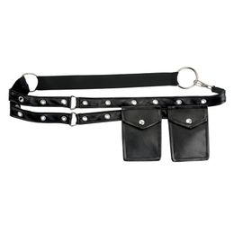 Black Leather Men / Women Unisex Mini Pouch Waist Pocket Belt Bag Burlesque Outfits Gothic Steampunk Clothing Sexy Corset Accessories