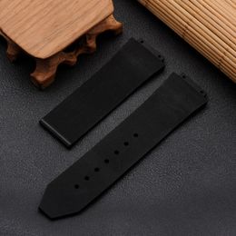 Watch Accessories 23mm 26mm 28mm Men Women Stainless Steel Deployment Clasp Black Diving Silicone Rubber Watch Band Strap for HUB 263u