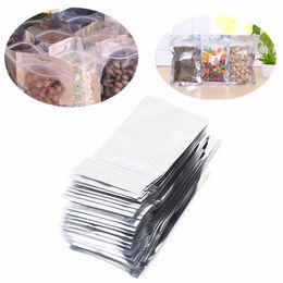 50Pcs 7x13cm/8.5x14cm/9x16cm/10x17.5cm Silver Aluminium Foil Mylar Recloeable Bag Front Clear Leak Proof Pouch F20