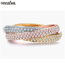 Vecalon 3-in-1 Cross Promise Ring Set 925 sterling silver Pave setting 5A Zircon Cz Engagement rings for women Men Jewellery Gift