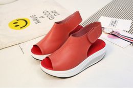 Hot Sale-ake Shoes Thick Wedges Slope Platform Head Leather Sandals Women Thick Bottom Higt Heel Shoes . MQSS-013