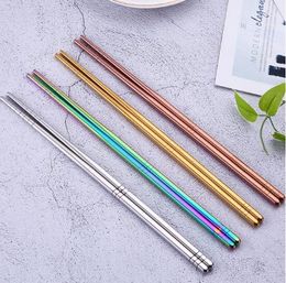 Glossy Stainless steel Gold-plated Chopsticks Rose Gold Rainbow Square Chopsticks Colourful Stainless Steel Chopsticks