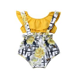 2019 Canis Summer 2Pcs Newborn Baby Girl Floral Romper Tube Yellow Collar Top Overall PP Shorts Pants Outfit Clothes Cute Set