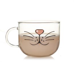 Hot sales Lovelty Glass Cup Cat Face Mugs Coffee Tea Milk Breakfast Mug Creative Gifts 540ml New