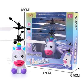 LED Flying Toys Electronic Hot Unicorn Dinosaur Robot Helicopter Kids Infrared Induction Aircraft Remote Control Cartoon Bauble Gifts E1304