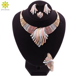 Multicolor Bridal Wedding Crystal Dubai Gold Jewelry Sets for Women Necklace Earrings Bracelet Ring New Indian Jewelry Sets