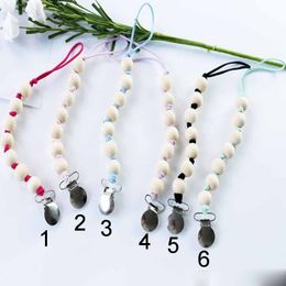 Pacifier Clip Chain Baby Infant Soothie Accessories Kids Wooden Beads Prevent drop Paci Holder Clips Teether Shower Toy