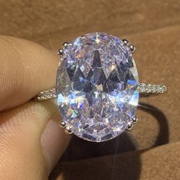 Wholesale-Luxury Jewellery Solitaire Diamond Real 925 Sterling Silver Oval Cut White Topaz Gemstones Dove Egg Women Wedding Band Ring Gift