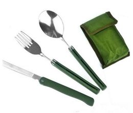 NEW Portable Outdoor Camping Kitche Cutlery Folding Knife Fork Spoon Three Piece Set Dishware Picnic Hiking Convenient Tableware