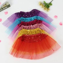 Ball Gown Bling Sequin TUTU Princess Skirts Triple Mesh Gauze Skirt Girl Shine Tulle Ballet Dancewear Kids Short Cake Dance Ball Gown