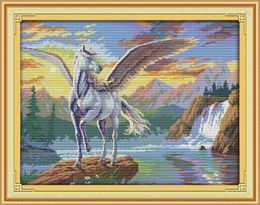 Flying horse animal Landscapes decor paintings ,Handmade Cross Stitch Craft Tools Embroidery Needlework sets counted print on canvas DMC 14CT /11CT