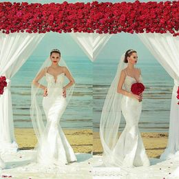 Sexy Boho Mermaid Wedding Dresses Spaghetti Strap Sleeveless Appliqued Lace Bridal Dress Sweep Train Custom Made Vestidos De Novia Cheap