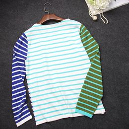 Fashion-Same Style Colourful Striped Patchwork Autumn Wool Women's Pullovers 2016 Celebrity Style Sweaters Knitting Underwear 92006