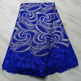5Yards/pc Wonderful royal blue embroidery african cotton fabric swiss voile dry lace for clothes BC77-2