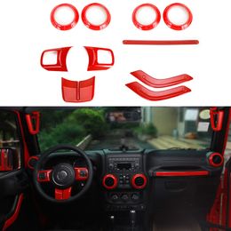 ABS Red Interior kit Decoration 2 Doors 10PCS Decoration Cover For Jeep Wrangler JK 2011-2017 Car Accessories