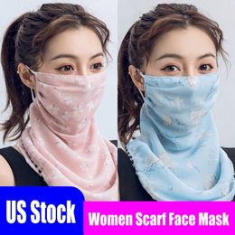 US Stock Cheap Women Scarf Face Mask Summer Sun Protection Silk Chiffon Handkerchief Outdoor Windproof Half Face Dust-proof Scarves FY6127