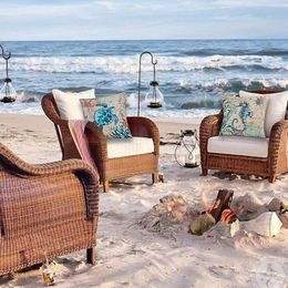 Sea Theme Throw Pillow Case Covers Mediterranean Style Outdoor Decorative Linen Coastal Cushion Case 18 X 18 100