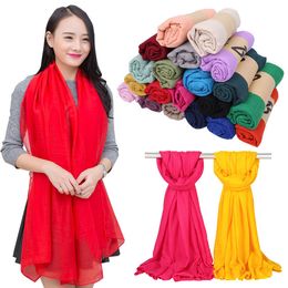 Girls Solid Sarong Scarves Plain Beach Silk Scarf Long Sunscreen Shawl Cotton Linen Soft Wraps Girls HeadScarf 39 Colors 180*100cm M1416