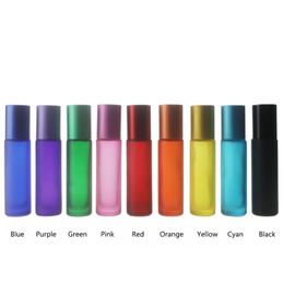 200pcs Colorful Thick Glass Roll Bottles Empty Perfume Essential Oil Vials 10ml With Stainless Steel Roller Ball