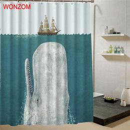 Wonzom 1pcs Whale Waterproof Shower Curtain Panda Bathroom Decor Cat Decoration Animal Cortina De Bano 2017 Bath Curtain Gift