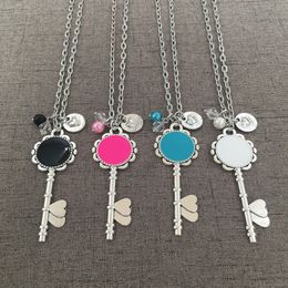 Best Wholesale Christmas Gift Pearl Charms With Long Chain Monogrammed Enamel Disc Magic Key Pendant Necklace