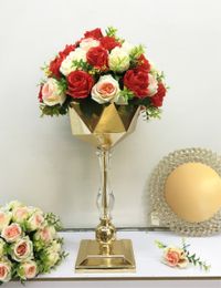 lattest Gold Vase Crystal Floor Flower Vases Geometric Patter Road Lead Wedding Centrepieces For Party event Decoration decor00067